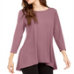 Alfani Women's Solid Long Sleeve Crew Neck Trapeze Top Pink Size Large