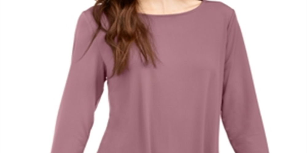 Alfani Women's Solid Long Sleeve Crew Neck Trapeze Top Pink Size Large