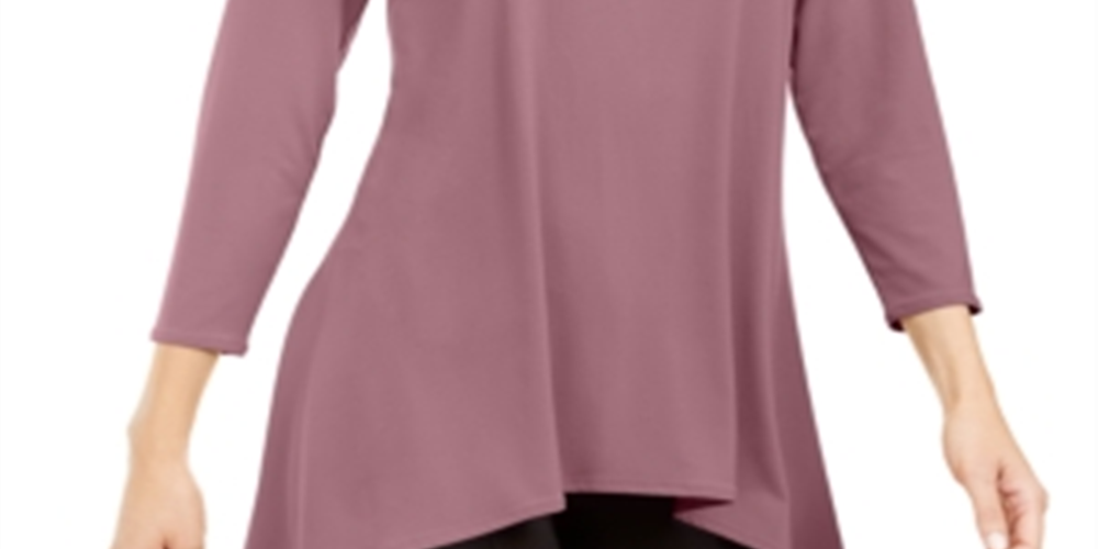 Alfani Women's Solid Long Sleeve Crew Neck Trapeze Top Pink Size Large