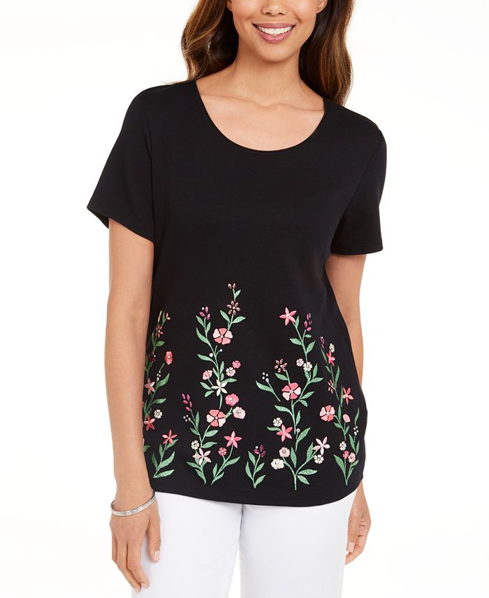 Karen Scott Women's Garden Treasure Floral Print Top Black Size Small