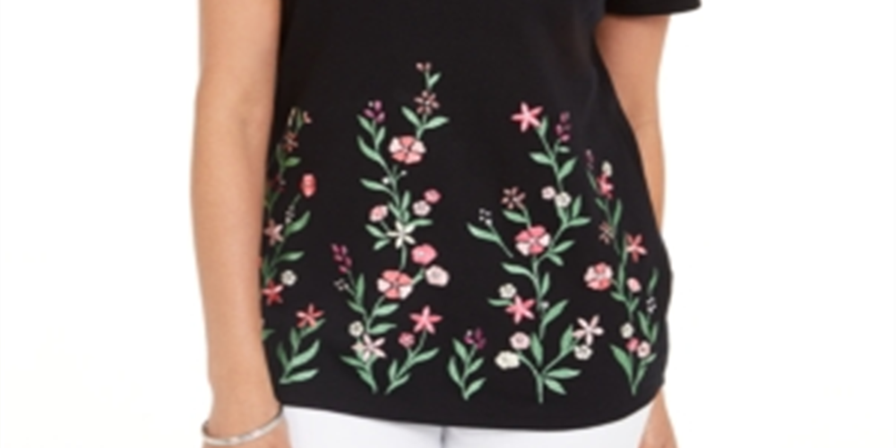 Karen Scott Women's Garden Treasure Floral Print Top Black Size Small