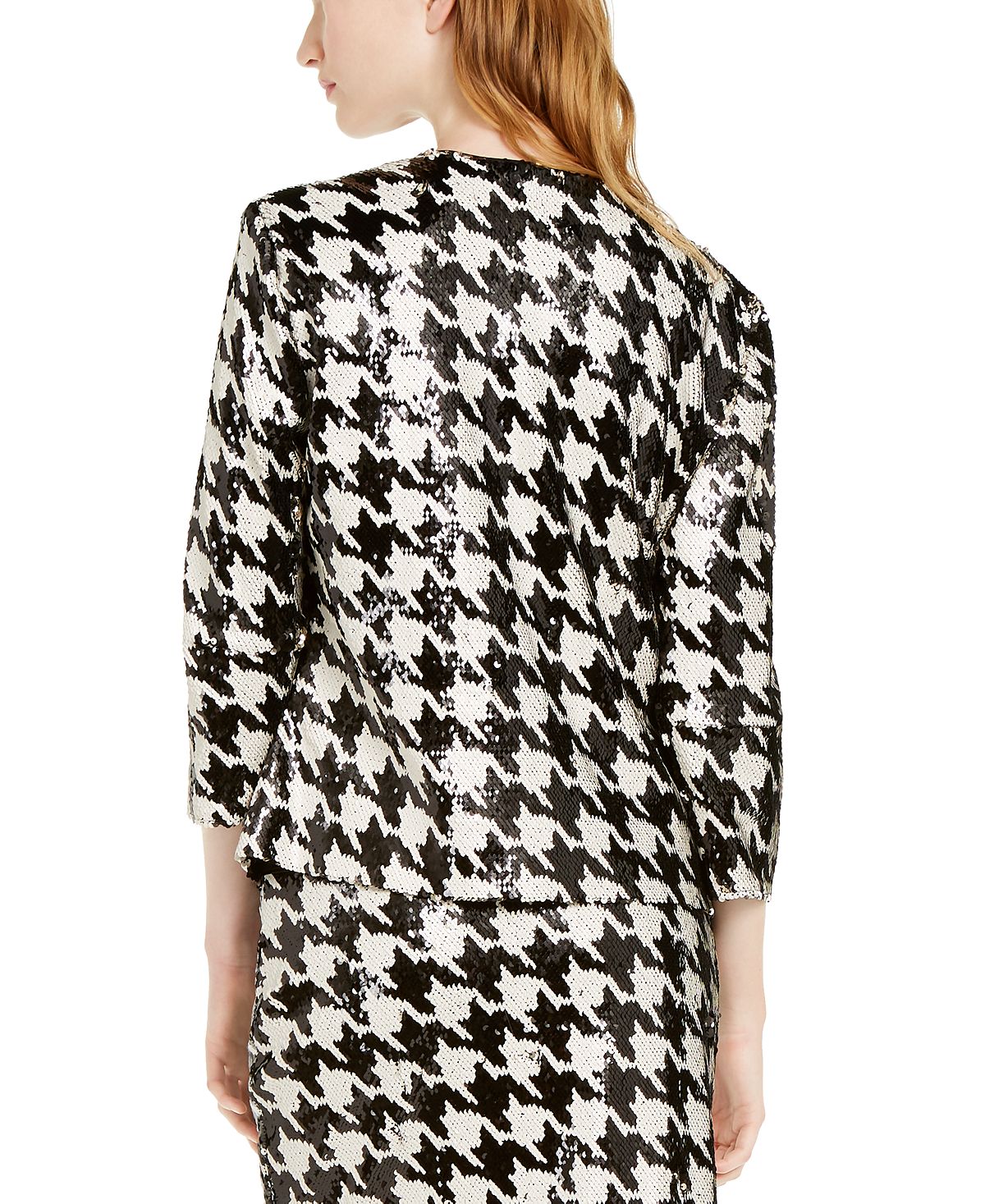 INC International Concepts Women's Sequined Houndstooth Jacket Black Size X-Small