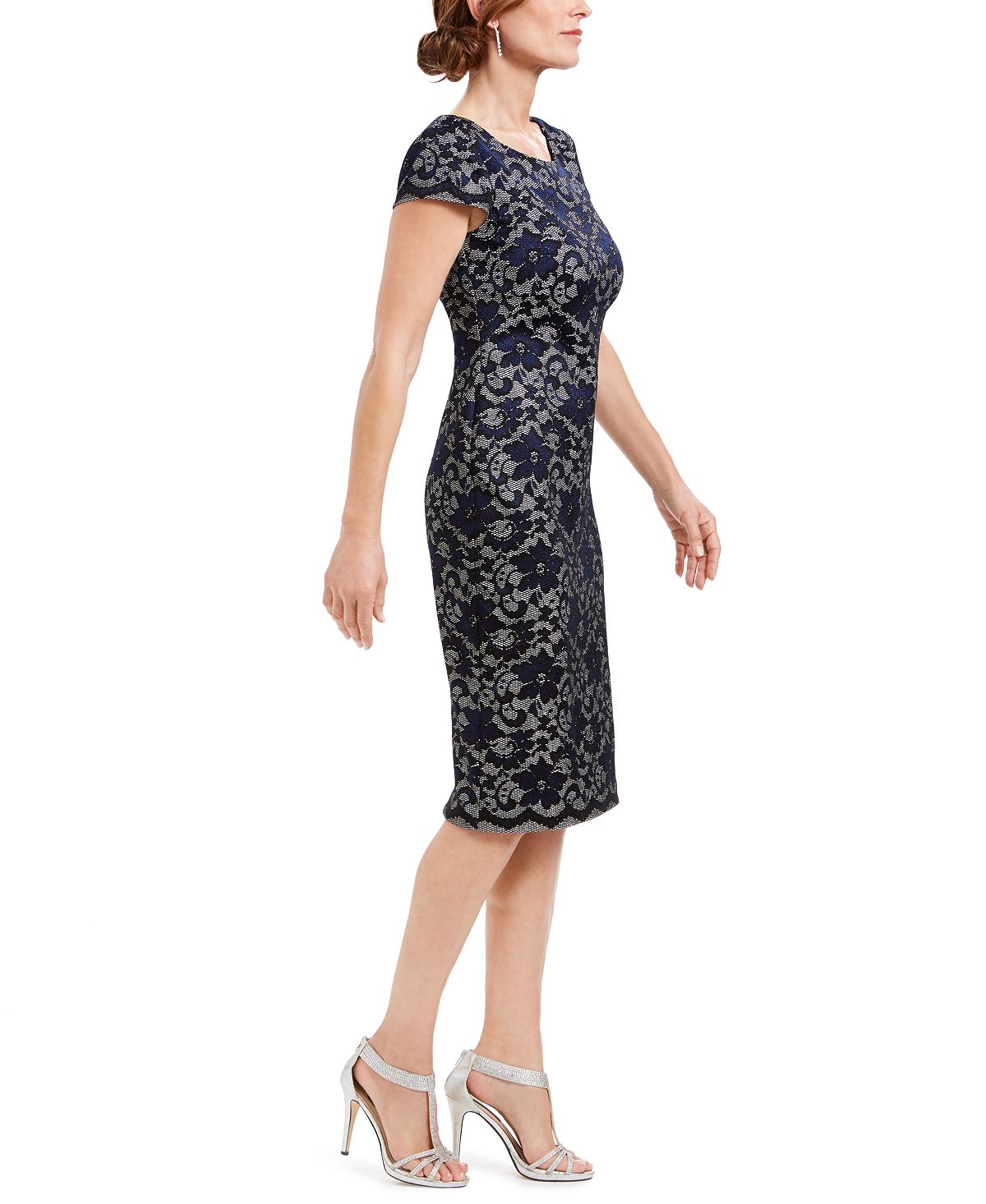 Connected Women's Embroidered Glitter Dress Blue Size 12