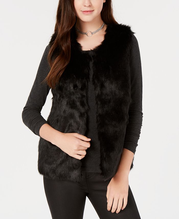 Say What? Junior's Faux Fur Vest Black Size X-Large