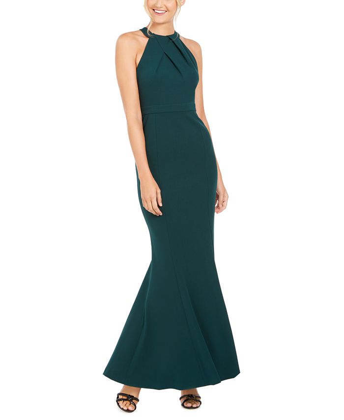 Calvin Klein Women's Zippered Sleeveless Halter Full Length Empire Waist Formal Dress Blue Size 16