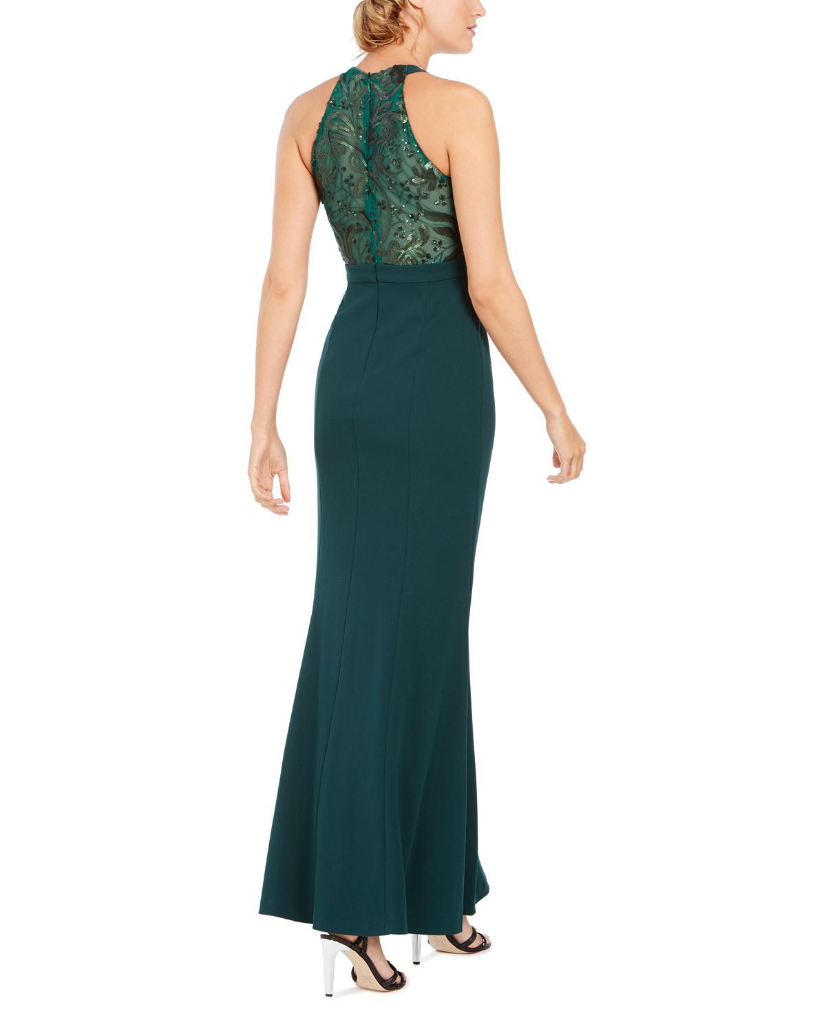 Calvin Klein Women's Zippered Sleeveless Halter Full Length Empire Waist Formal Dress Blue Size 16