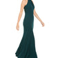 Calvin Klein Women's Zippered Sleeveless Halter Full Length Empire Waist Formal Dress Blue Size 16