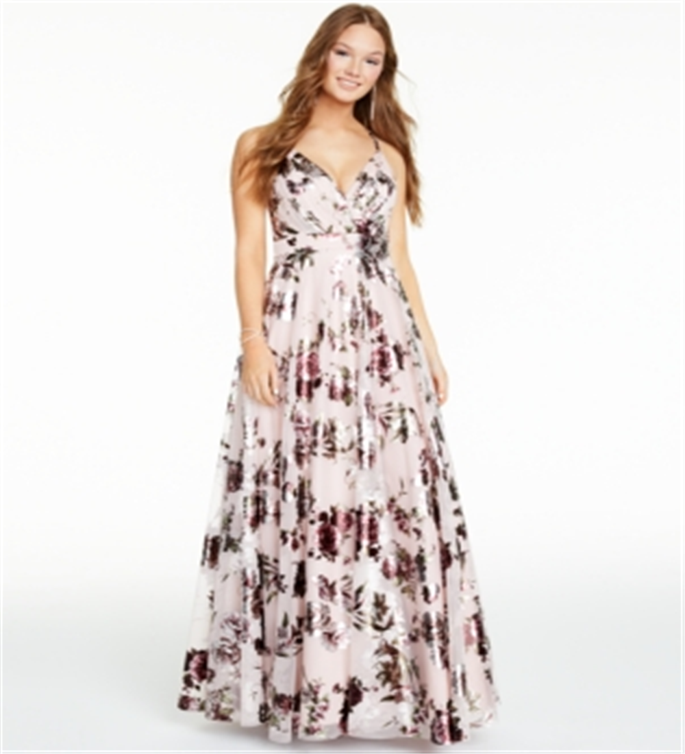 City Studio Women's Metallic Maxi Evening Dress Pink Size 16