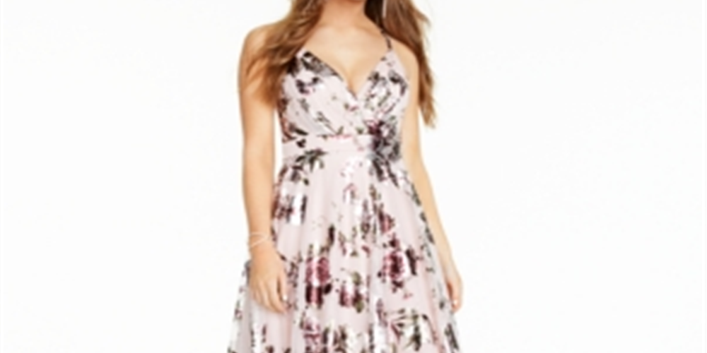 City Studio Women's Metallic Maxi Evening Dress Pink Size 16