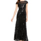 Calvin Klein Women's Cap Sleeve Sequined V Back Gown Black Size 2