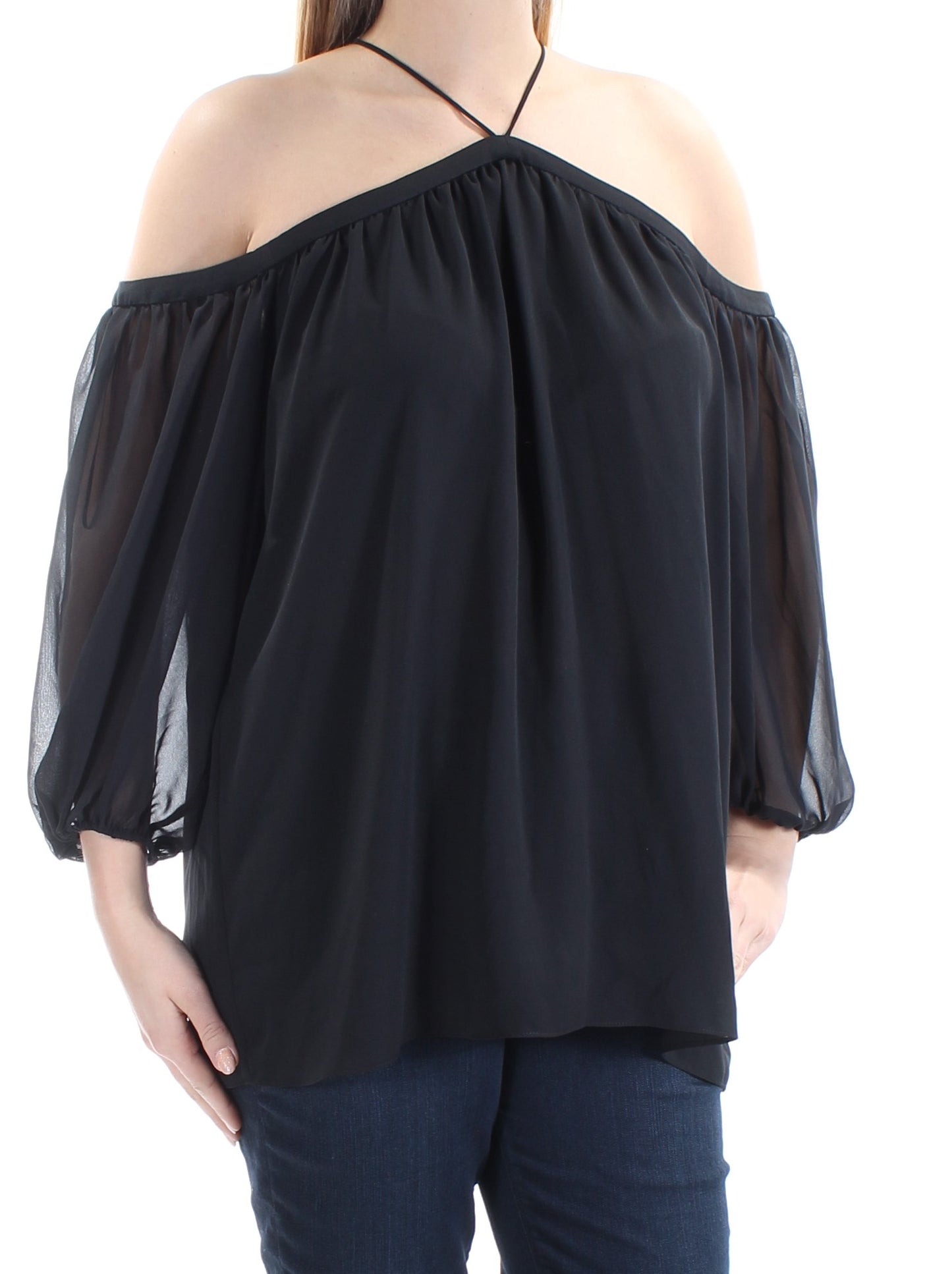 1.STATE Women's Off the Shoulder Halter Neck Blouse Black