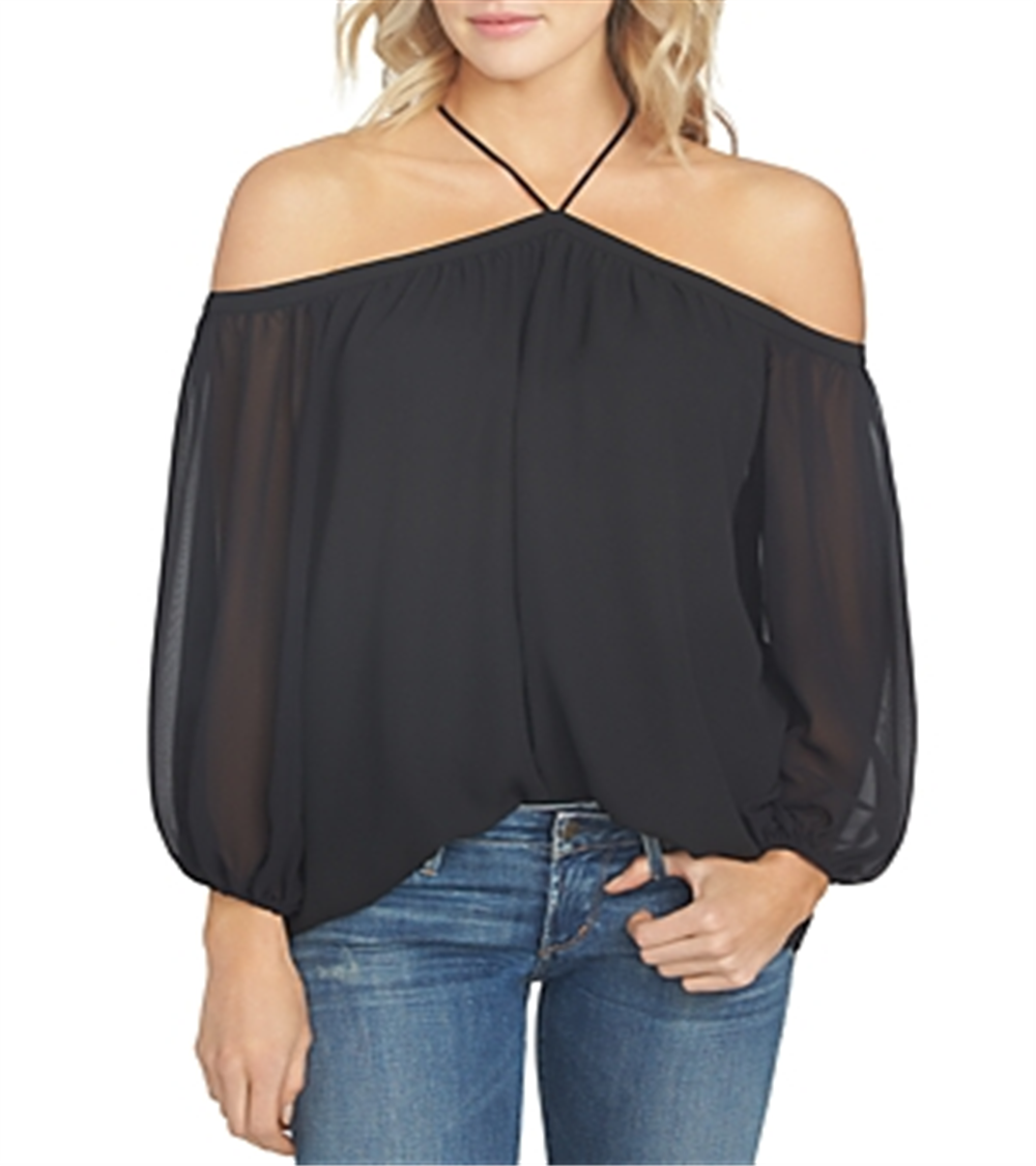 1.STATE Women's Off the Shoulder Halter Neck Blouse Black