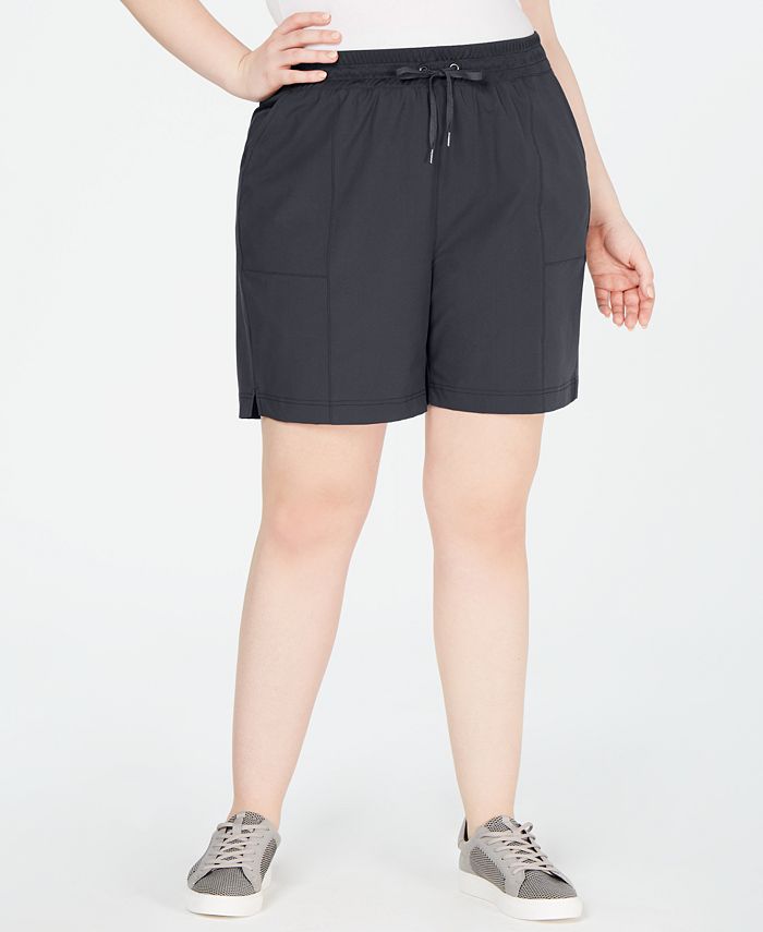 Ideology Women's Stretch Tie Pocketed Cropped Shorts Gray Size 1X
