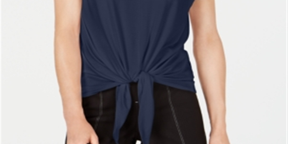INC International Concepts Women's Plus Lace Sleeve Tie Front Top Blue Size 3X
