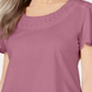 Karen Scott Women's Basketweave Trim Flutter Sleeve Top Pink Size Small
