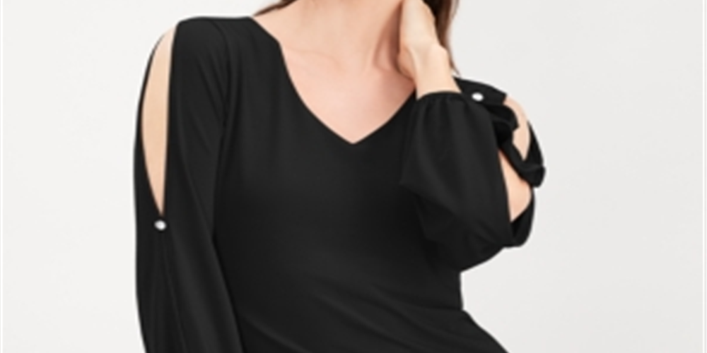 INC International Concepts Women's Split Sleeve Rhinestone Button Top Black Size X-Small