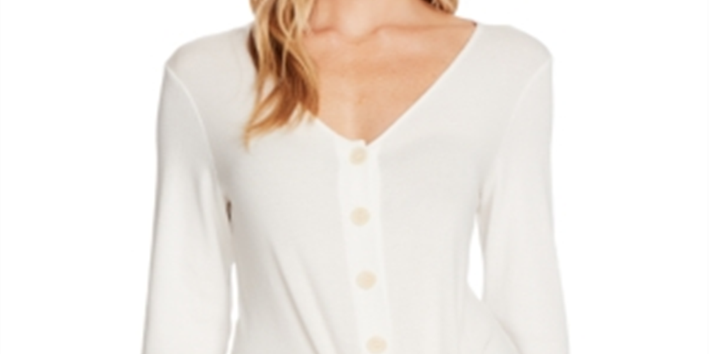 Vince Camuto Women's Ribbed Knit Tie Front Top White Size X-Large