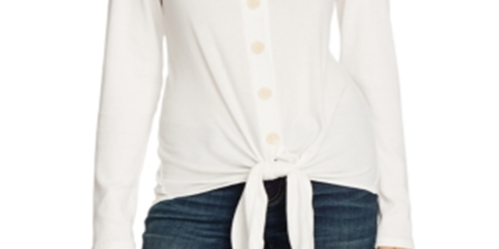 Vince Camuto Women's Ribbed Knit Tie Front Top White Size X-Large
