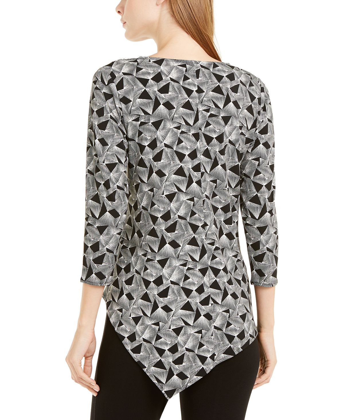 Alfani Women's Asymmetrical Geometric Blouse Black Size S