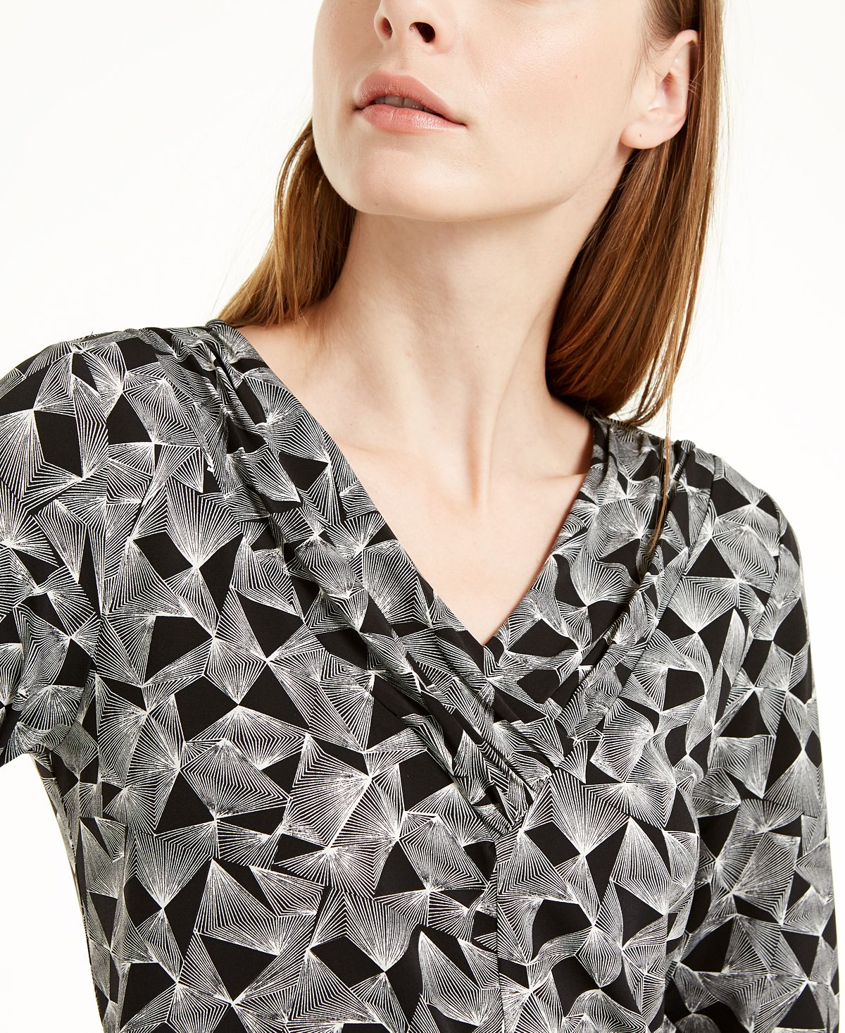 Alfani Women's Asymmetrical Geometric Blouse Black Size S