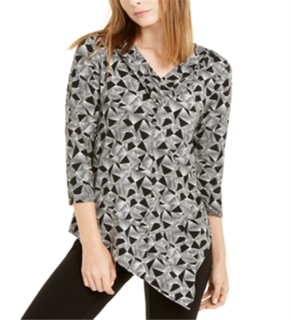 Alfani Women's Asymmetrical Geometric Blouse Black Size S