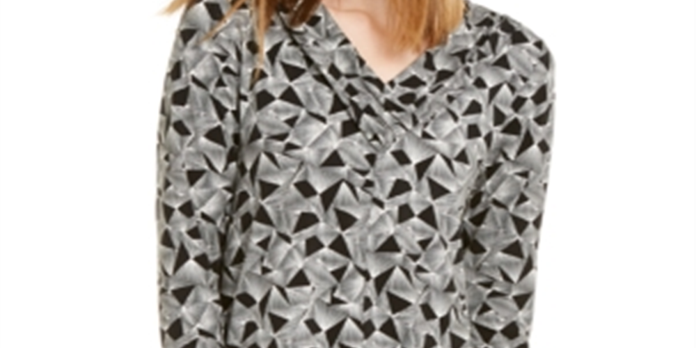 Alfani Women's Asymmetrical Geometric Blouse Black Size S