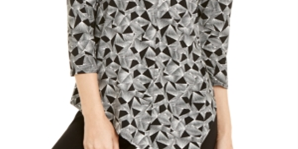 Alfani Women's Asymmetrical Geometric Blouse Black Size S
