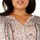 Style & Co Women's Printed Button up Blouse Brown Size 2X