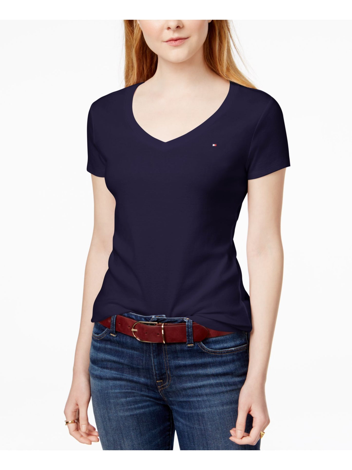 Tommy Hilfiger Women's V Neck T-Shirt Blue Size Large