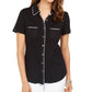 Karen Scott Women's Cotton Piping Button Top Black Size X-Small
