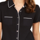 Karen Scott Women's Cotton Piping Button Top Black Size X-Small