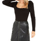 Bar III Women's Puff Sleeve Bodysuit Black Size Medium