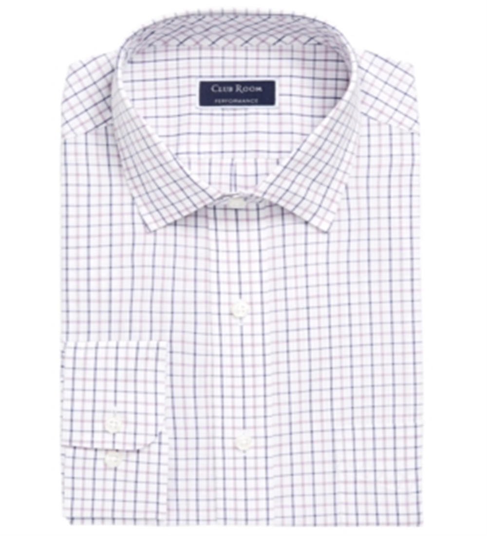 Club Room Men's Classic Regular Fit Wrinkle Resistant Plaid Dress Shirt White Size 15X32X33