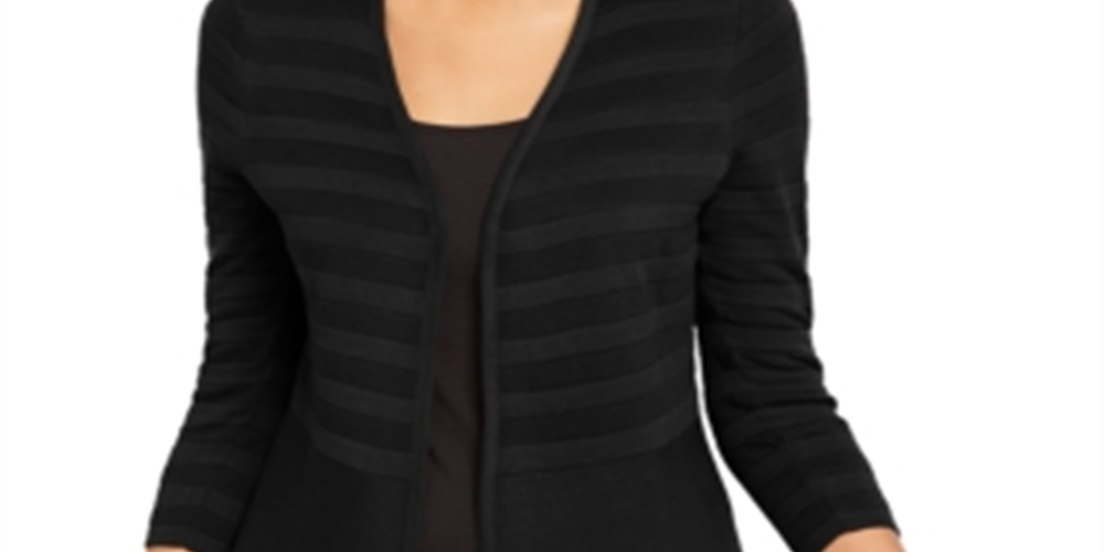 Alfani Women's Textured Stripe Open Front Cardigan Black Size Large