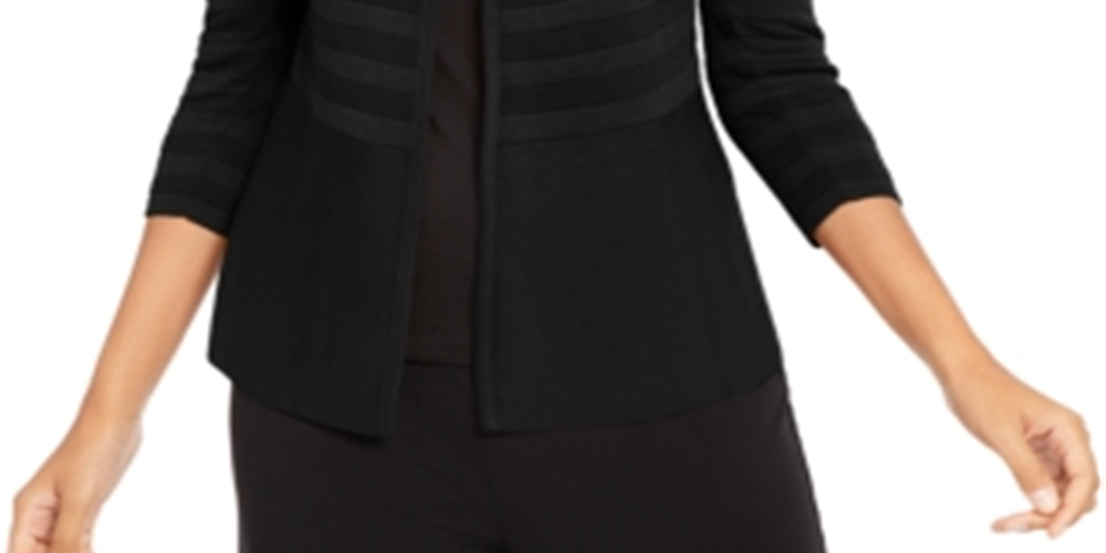Alfani Women's Textured Stripe Open Front Cardigan Black Size Large