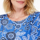 JM Collection Women's Printed Jacquard Top Blue Size Small