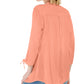 Charter Club Women's Coral Ties at Cuffs 3/4 Sleeve V Neck Blouse Coral Size XX-Large