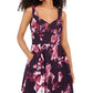 Trixxi Women's Pocketed Zippered Floral Spaghetti Strap Sweetheart Neckline Short Fit Flare Party Dress Purple Size 13
