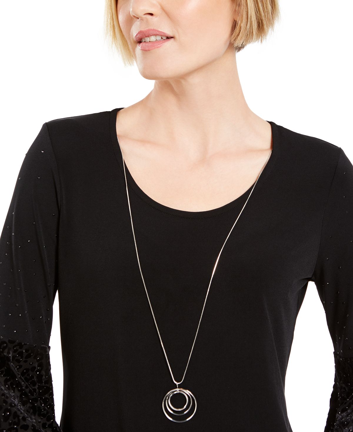 JM Collection Women's Embellished Bell Sleeve Top Black Size X-Large