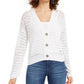 Hooked Up By IOT Junior's Button Front Cardigan White Size Medium