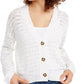 Hooked Up By IOT Junior's Button Front Cardigan White Size Medium