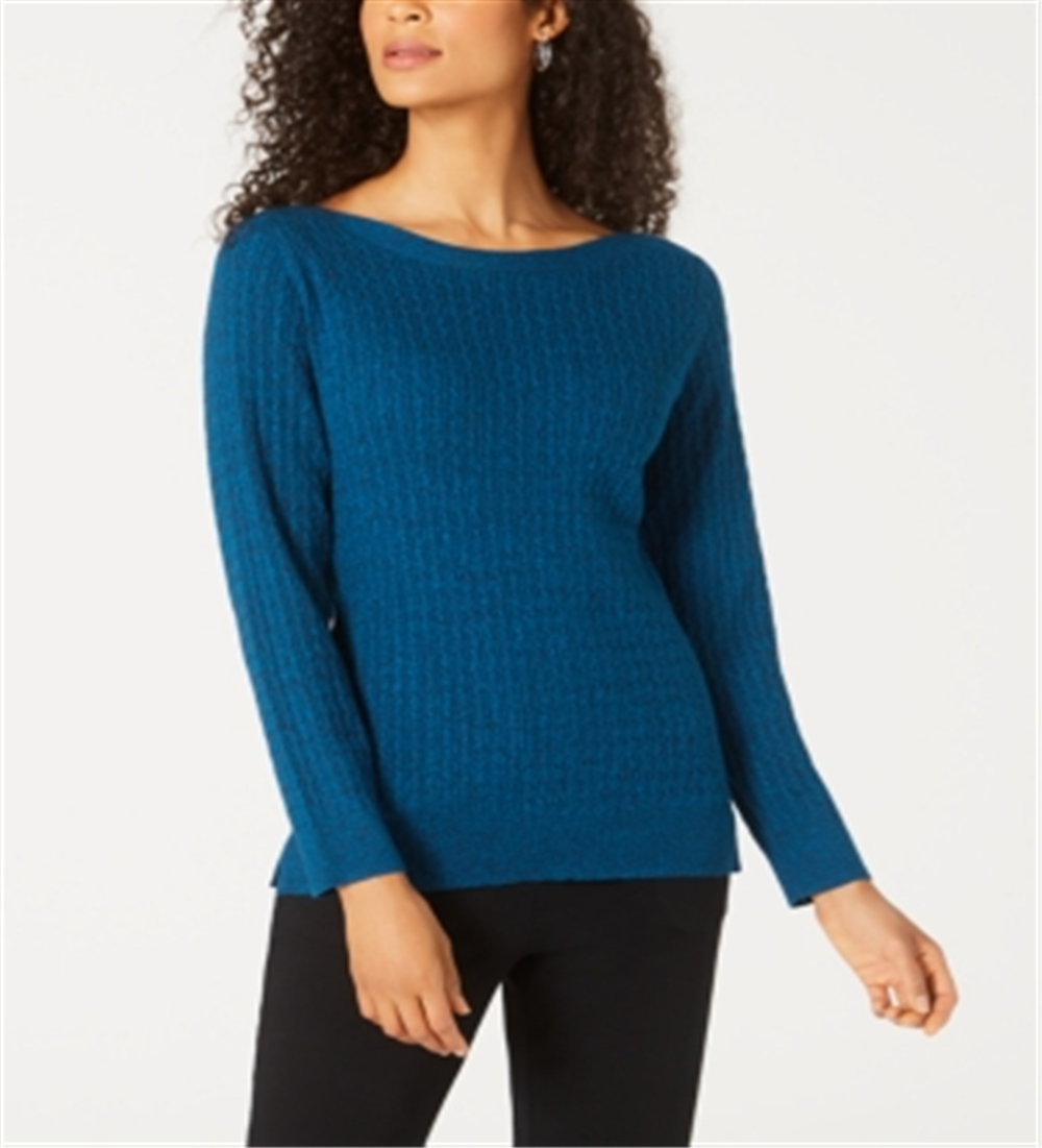 Karen Scott Women's Boat Neck Cotton Sweater Blue Size Small