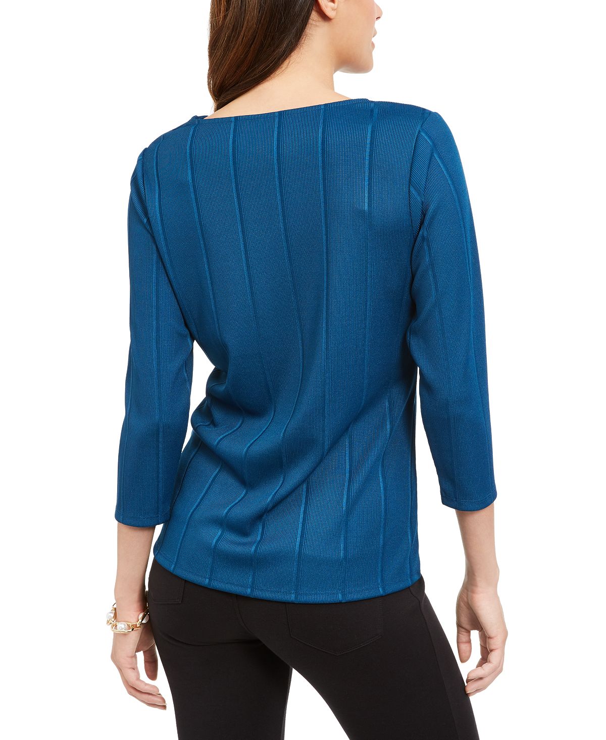 Alfani Women's Solid Twist Neck Top Blue Size Petite L