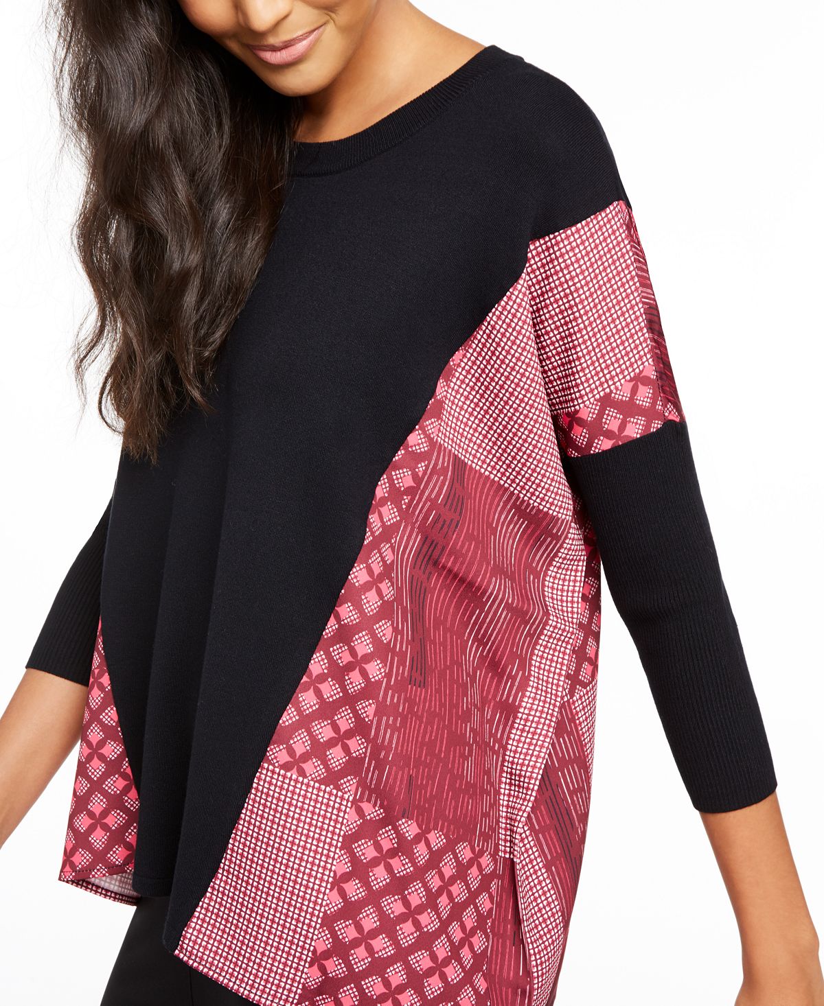 Alfani Women's Contrast Trim Poncho Sweater Black Size X-Small