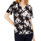 Michael Kors Women's Tropical Shadow Floral V Neck Blouse Black Size Medium
