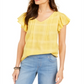 Style & Co Women's Cotton Plaid Flutter Sleeve Top Yellow Size Medium
