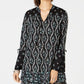 Style & Co Women's Lace Trimmed Bell Sleeve Tunic Top Black Size Medium