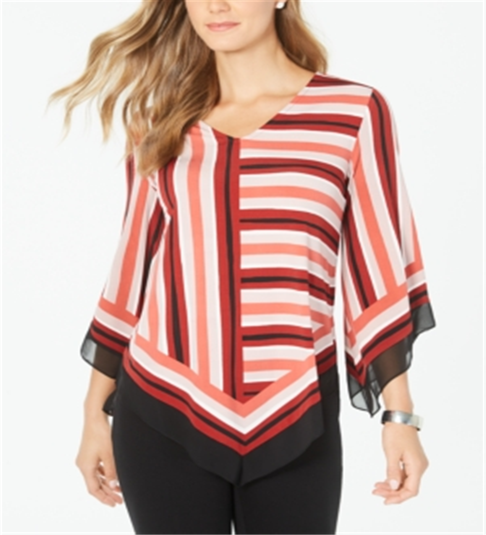 Alfani Women's Printed V Hem Even Hand Top Red Size Medium