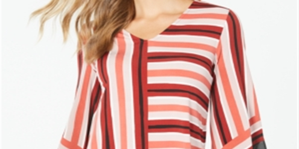 Alfani Women's Printed V Hem Even Hand Top Red Size Medium