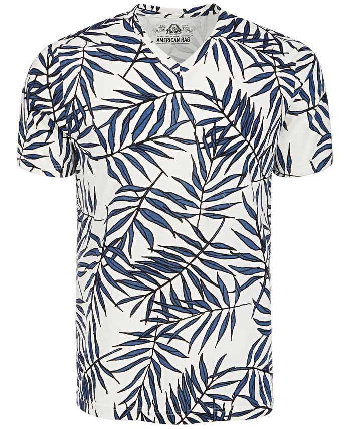 American Rag Men's Leaf Lines V Neck T-Shirt -Blue Size Medium